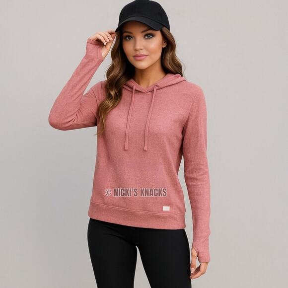 Danskin Ribbed Knit Hoodie Thumbhole Long Sleeve Pullover Pink Size M - Picture 1 of 9